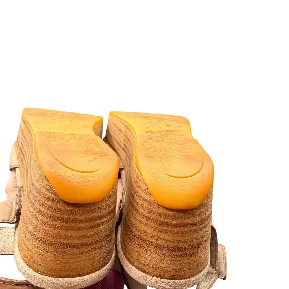 Dansko Leather Wedge Sandals Tan Camel Ankle Strap EU 37 US 6.5-7